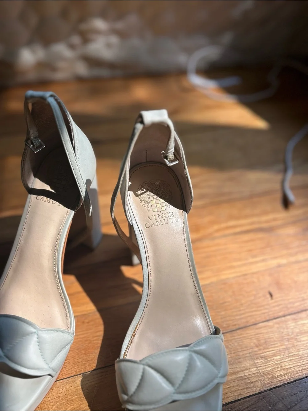 Vince Camuto Quilted Platform Ankle-Strap Heels - Very Light Green